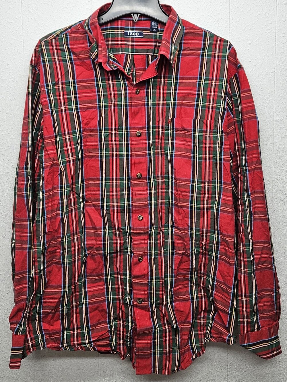 IZOD Plaid Button-Front Long Sleeve Shirt Mens L Business Casual Western Outdoor